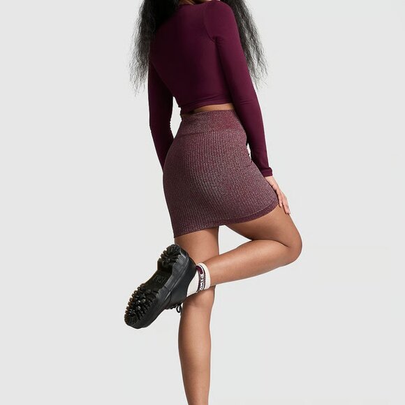 Victoria’s Secret PINK Seamless Shimmer Bling Mini Skirt Wild Rose Size L | NWT - Picture 2 of 4